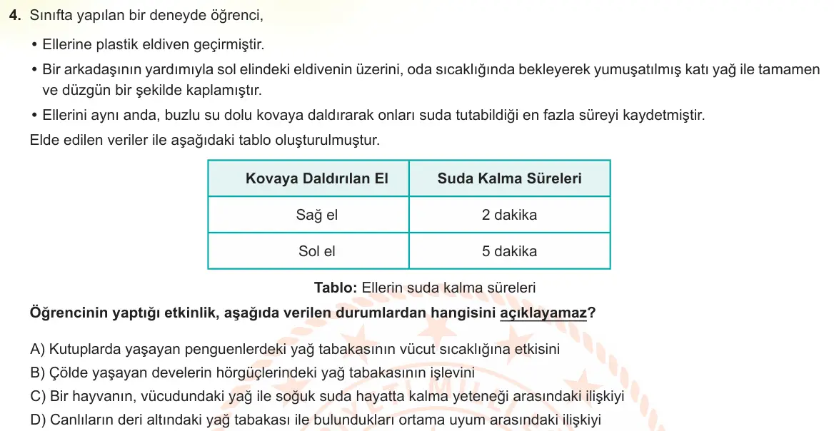 LGS Örnek Soruları Şubat 2023 Sayısal Fen Bilimleri 4. Soru görseli