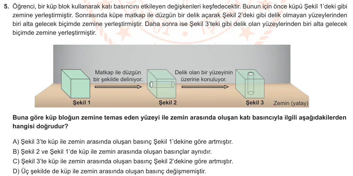 LGS Örnek Soruları Şubat 2023 Sayısal Fen Bilimleri 5. Soru görseli
