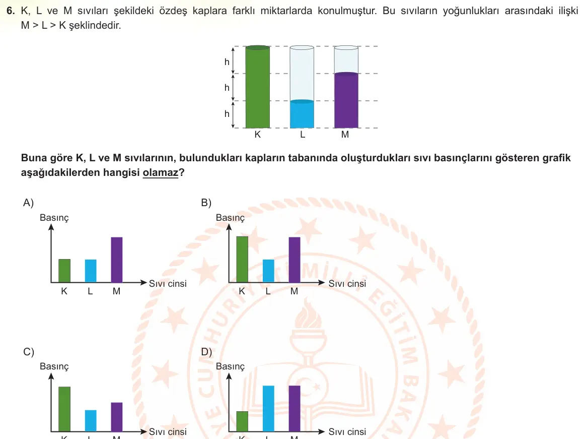 LGS Örnek Soruları Şubat 2023 Sayısal Fen Bilimleri 6. Soru görseli