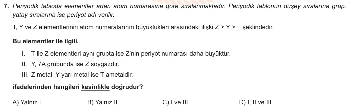 LGS Örnek Soruları Şubat 2023 Sayısal Fen Bilimleri 7. Soru görseli