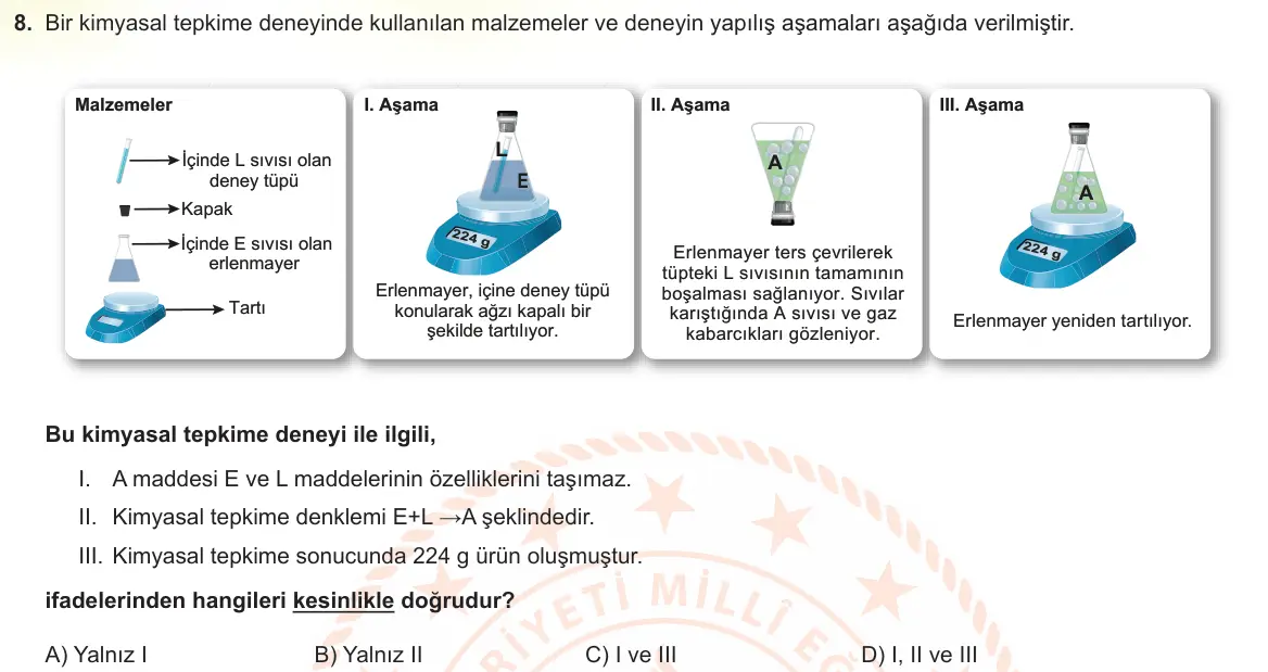 LGS Örnek Soruları Şubat 2023 Sayısal Fen Bilimleri 8. Soru görseli