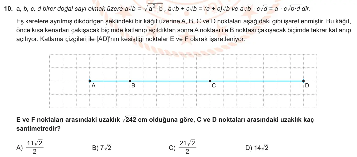 LGS Örnek Soruları Şubat 2023 Sayısal Matematik 10. Soru görseli