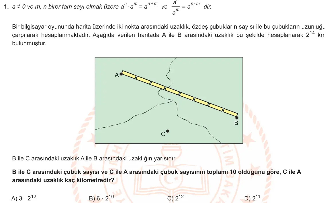 LGS Örnek Soruları Şubat 2023 Sayısal Matematik 1. Soru görseli
