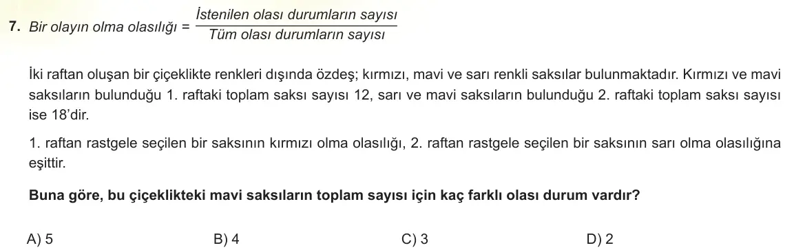 LGS Örnek Soruları Şubat 2023 Sayısal Matematik 7. Soru görseli