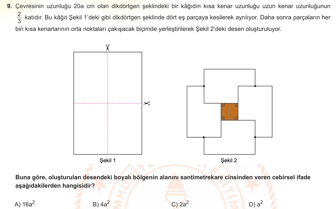 LGS Örnek Soruları Şubat 2023 Sayısal Matematik 9. Soru görseli