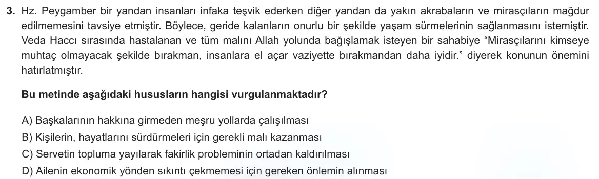 LGS Örnek Soruları Şubat 2023 Sözel Din Kültürü ve Ahlak Bilgisi 3. Soru görseli