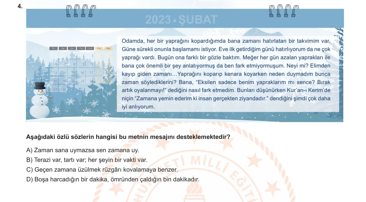 LGS Örnek Soruları Şubat 2023 Sözel Din Kültürü ve Ahlak Bilgisi 4. Soru görseli