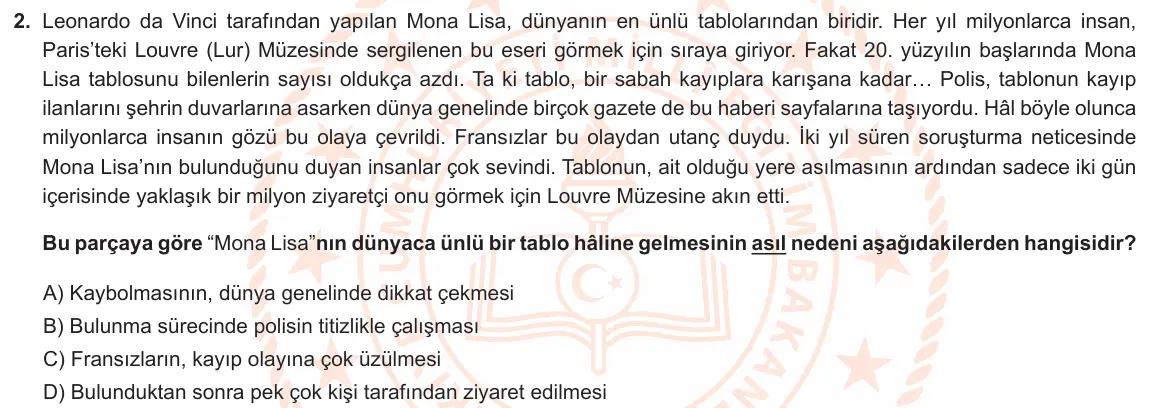 LGS Örnek Soruları Şubat 2023 Sözel Türkçe 2. Soru görseli