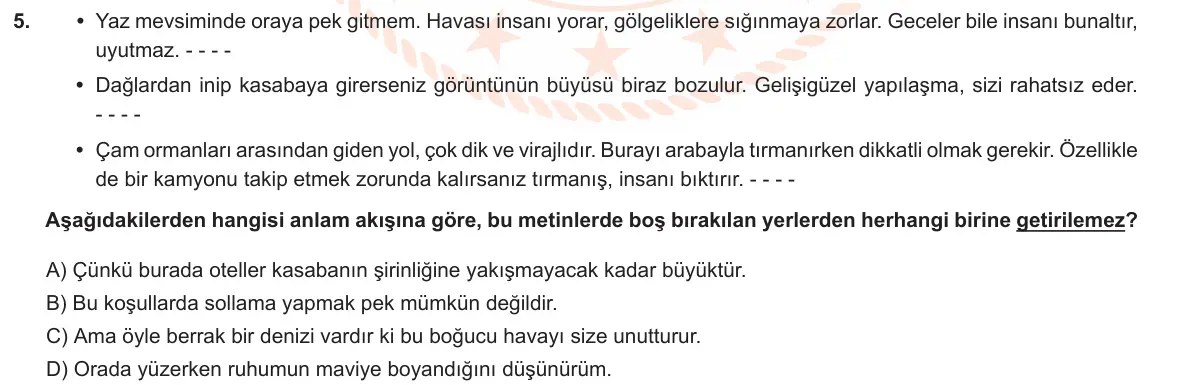 LGS Örnek Soruları Şubat 2023 Sözel Türkçe 5. Soru görseli
