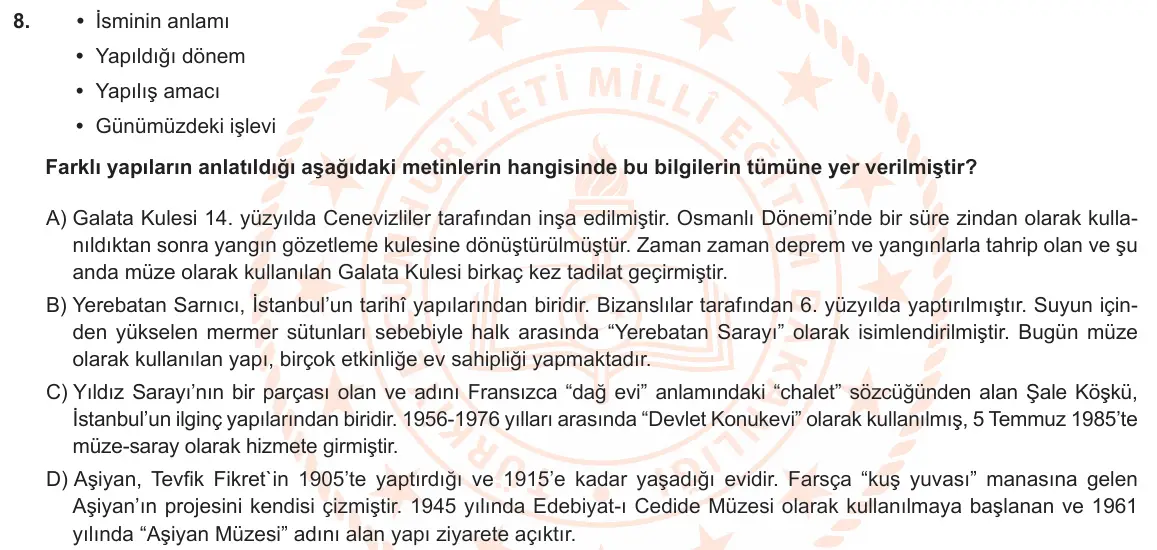 LGS Örnek Soruları Şubat 2023 Sözel Türkçe 8. Soru görseli