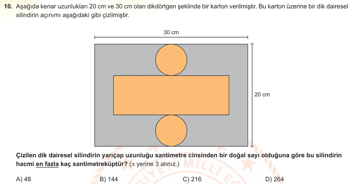 LGS Örnek Soruları Kasım 2023 Sayısal Matematik 10. Soru görseli