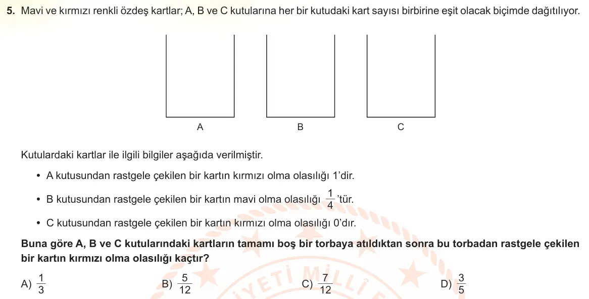 LGS Örnek Soruları Kasım 2023 Sayısal Matematik 5. Soru görseli