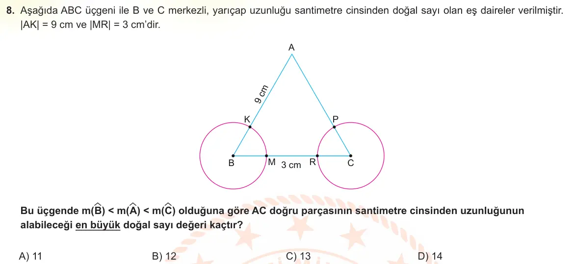 LGS Örnek Soruları Kasım 2023 Sayısal Matematik 8. Soru görseli
