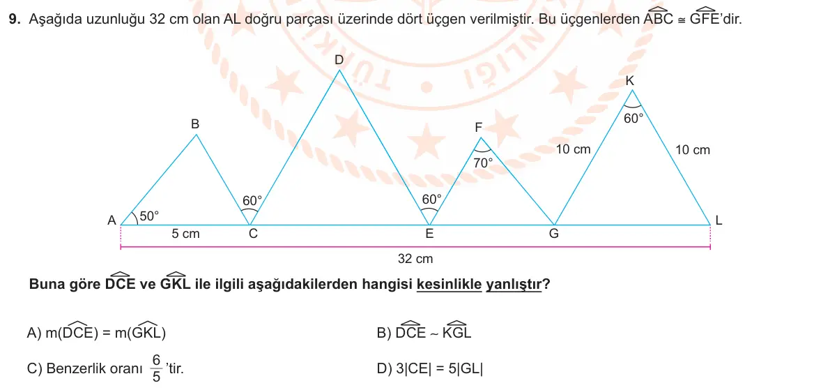 LGS Örnek Soruları Kasım 2023 Sayısal Matematik 9. Soru görseli
