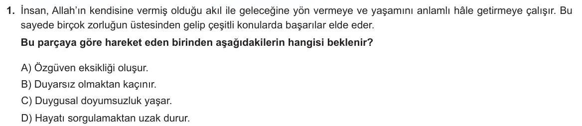 LGS Örnek Soruları Kasım 2023 Sözel Din Kültürü ve Ahlak Bilgisi 1. Soru görseli