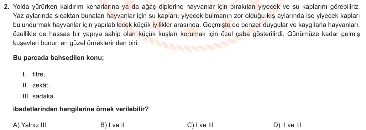 LGS Örnek Soruları Kasım 2023 Sözel Din Kültürü ve Ahlak Bilgisi 2. Soru görseli