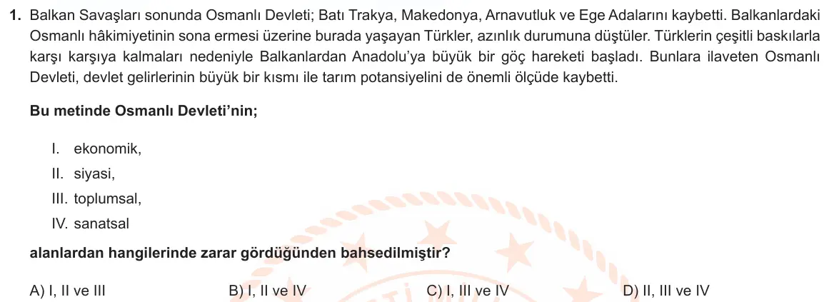 LGS Örnek Soruları Kasım 2023 Sözel T.C. İnkılap Tarihi ve Atatürkçülük 1. Soru görseli