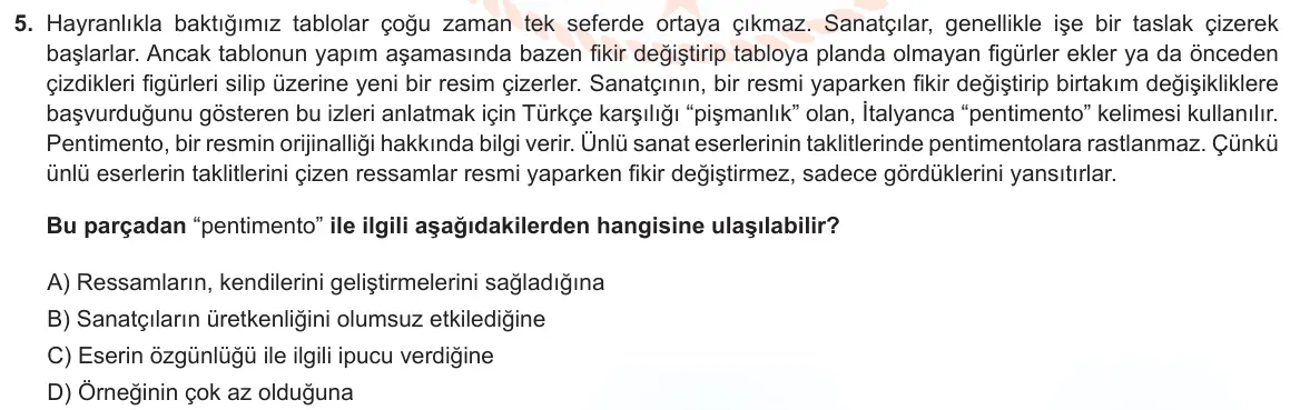 LGS Örnek Soruları Kasım 2023 Sözel Türkçe 5. Soru görseli