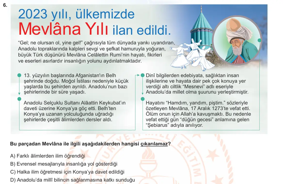 LGS Örnek Soruları Kasım 2023 Sözel Türkçe 6. Soru görseli