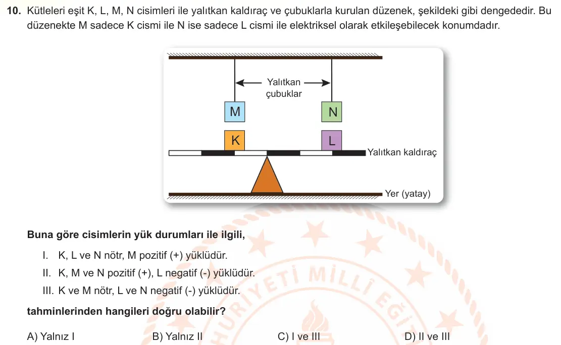 LGS Örnek Soruları Nisan 2024 Sayısal Fen Bilimleri 10. Soru görseli