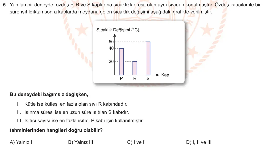 LGS Örnek Soruları Nisan 2024 Sayısal Fen Bilimleri 5. Soru görseli
