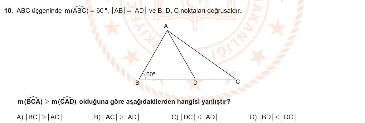 LGS Örnek Soruları Nisan 2024 Sayısal Matematik 10. Soru görseli