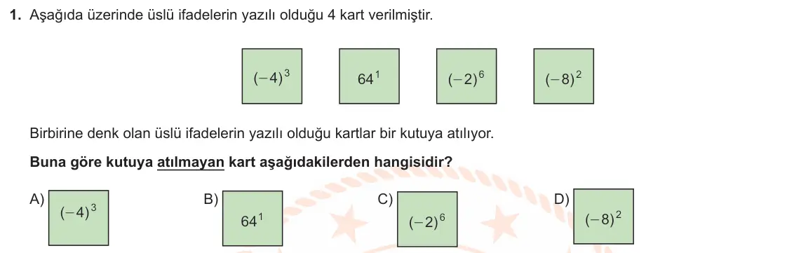 LGS Örnek Soruları Nisan 2024 Sayısal Matematik 1. Soru görseli