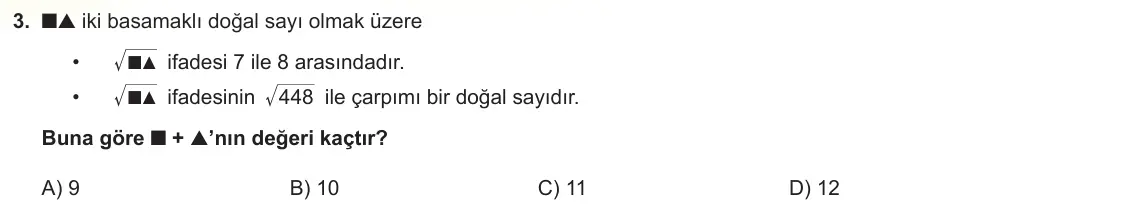 LGS Örnek Soruları Nisan 2024 Sayısal Matematik 3. Soru görseli