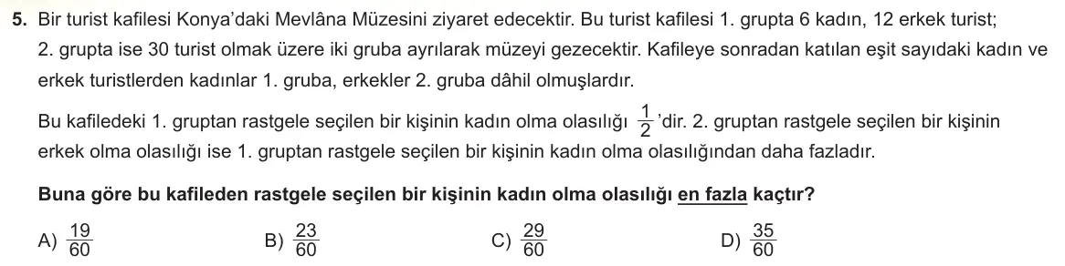 LGS Örnek Soruları Nisan 2024 Sayısal Matematik 5. Soru görseli