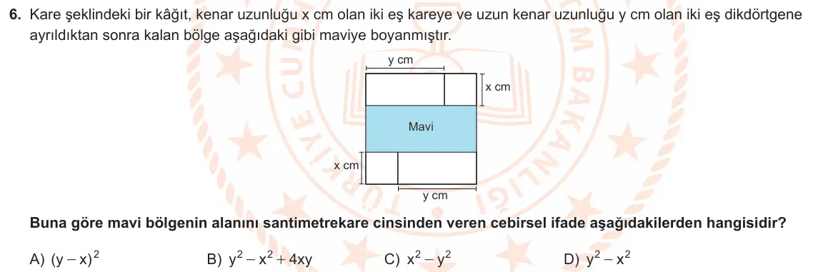 LGS Örnek Soruları Nisan 2024 Sayısal Matematik 6. Soru görseli