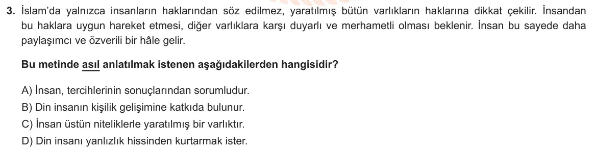 LGS Örnek Soruları Nisan 2024 Sözel Din Kültürü ve Ahlak Bilgisi 3. Soru görseli