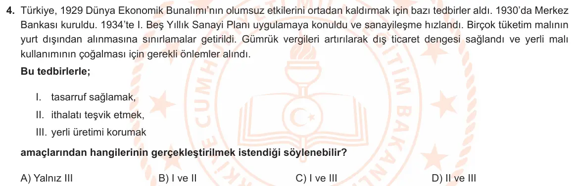 LGS Örnek Soruları Nisan 2024 Sözel T.C. İnkılap Tarihi ve Atatürkçülük 4. Soru görseli