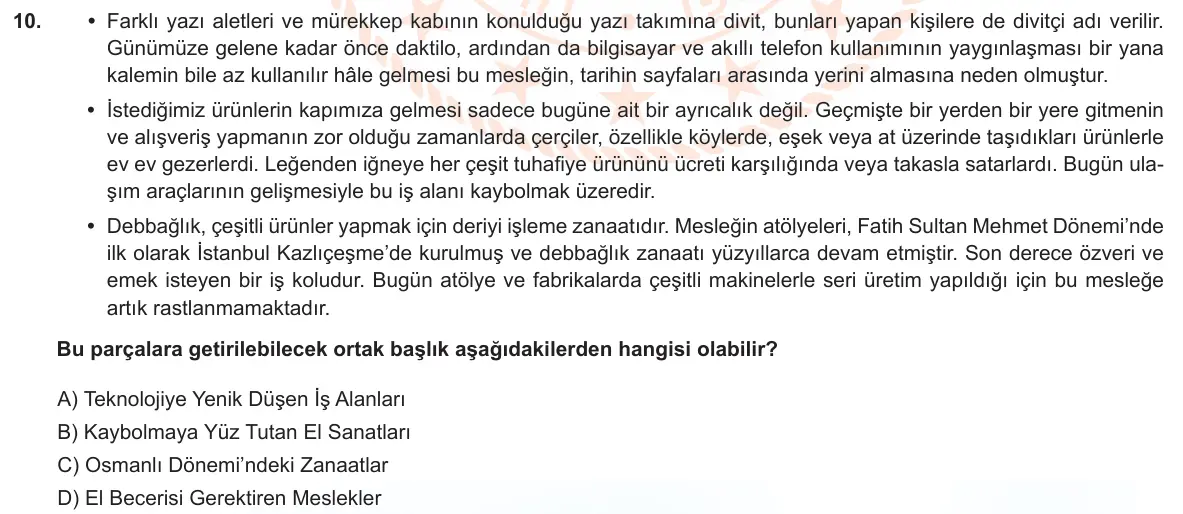 LGS Örnek Soruları Nisan 2024 Sözel Türkçe 10. Soru görseli