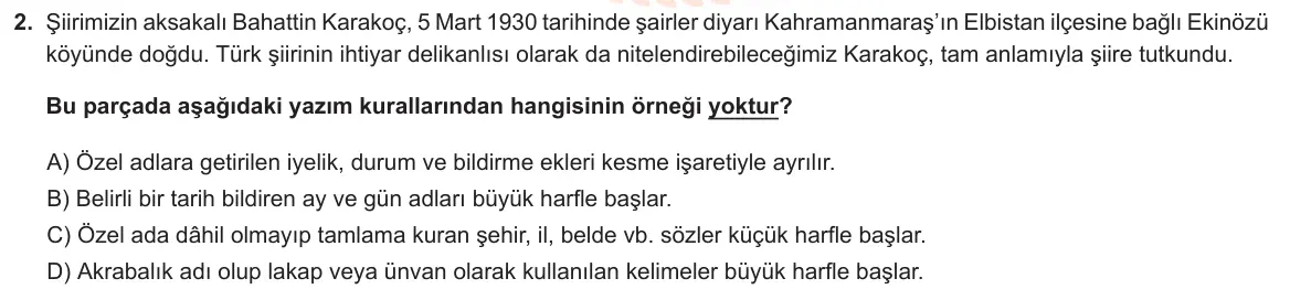 LGS Örnek Soruları Nisan 2024 Sözel Türkçe 2. Soru görseli