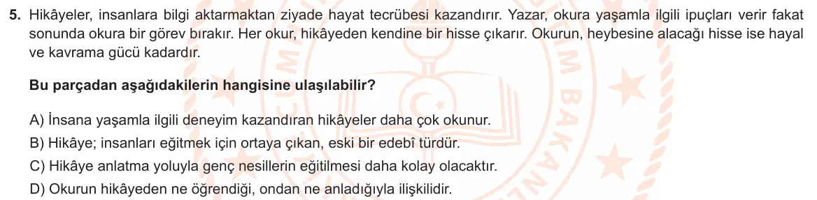 LGS Örnek Soruları Nisan 2024 Sözel Türkçe 5. Soru görseli