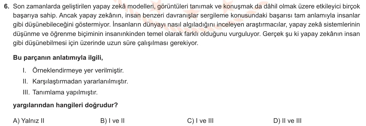LGS Örnek Soruları Nisan 2024 Sözel Türkçe 6. Soru görseli