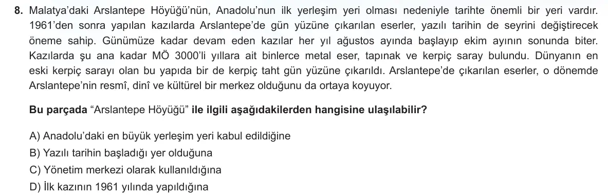 LGS Örnek Soruları Nisan 2024 Sözel Türkçe 8. Soru görseli