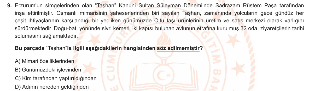 LGS Örnek Soruları Nisan 2024 Sözel Türkçe 9. Soru görseli