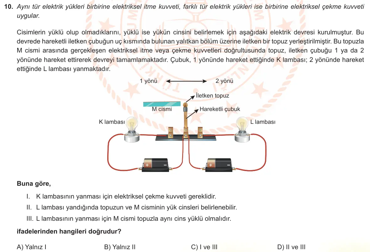 LGS Örnek Soruları Şubat 2024 Sayısal Fen Bilimleri 10. Soru görseli