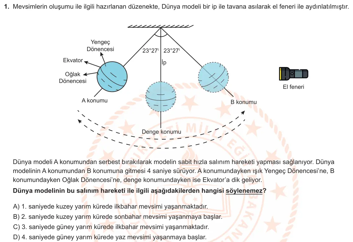 LGS Örnek Soruları Şubat 2024 Sayısal Fen Bilimleri 1. Soru görseli