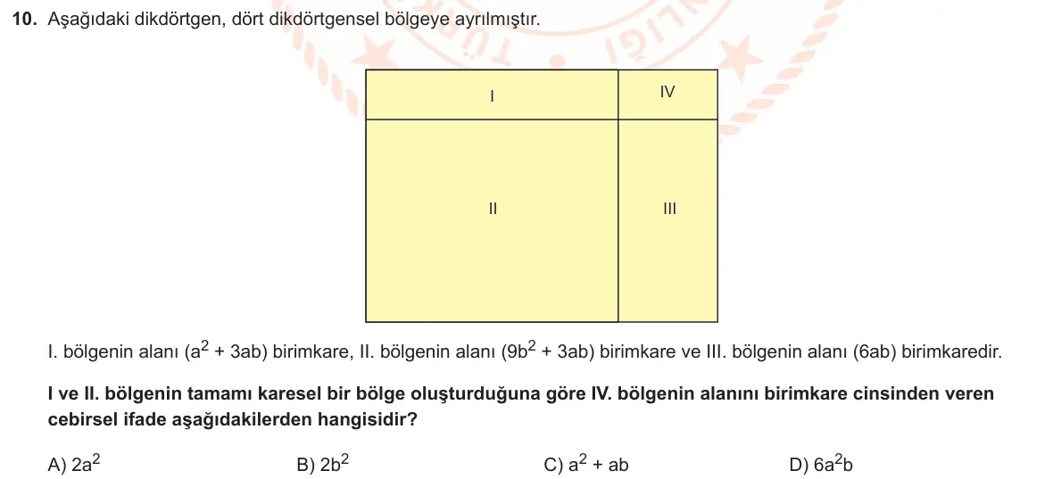 LGS Örnek Soruları Şubat 2024 Sayısal Matematik 10. Soru görseli