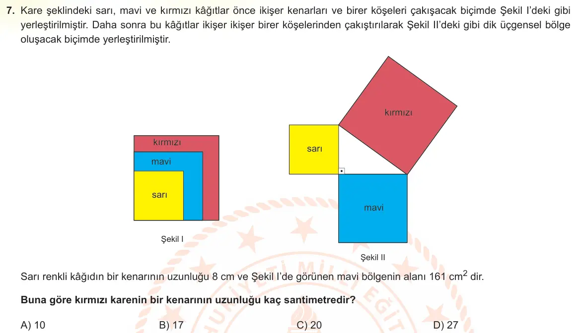 LGS Örnek Soruları Şubat 2024 Sayısal Matematik 7. Soru görseli