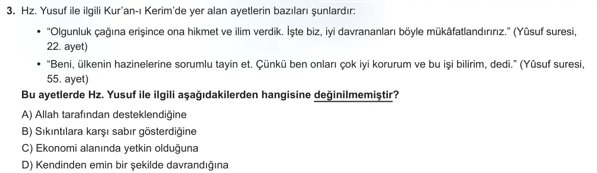 LGS Örnek Soruları Şubat 2024 Sözel Din Kültürü ve Ahlak Bilgisi 3. Soru görseli