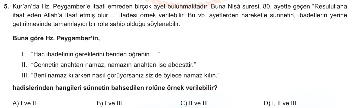 LGS Örnek Soruları Şubat 2024 Sözel Din Kültürü ve Ahlak Bilgisi 5. Soru görseli
