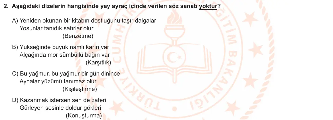 LGS Örnek Soruları Şubat 2024 Sözel Türkçe 2. Soru görseli