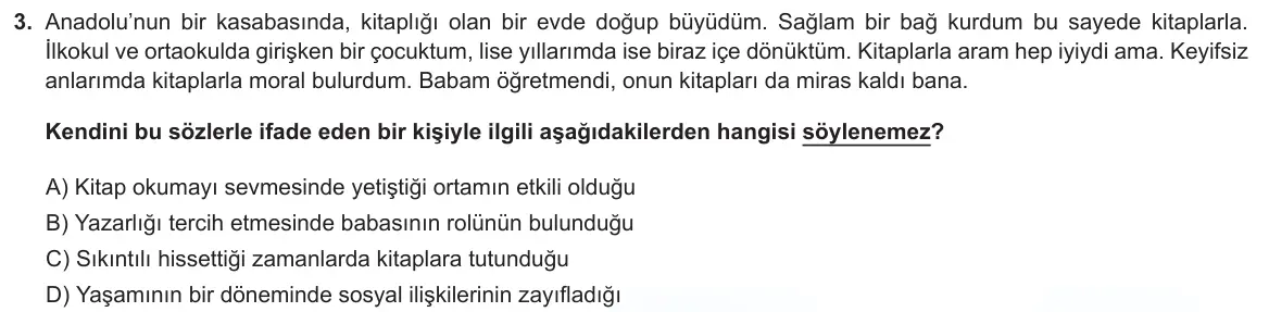 LGS Örnek Soruları Şubat 2024 Sözel Türkçe 3. Soru görseli
