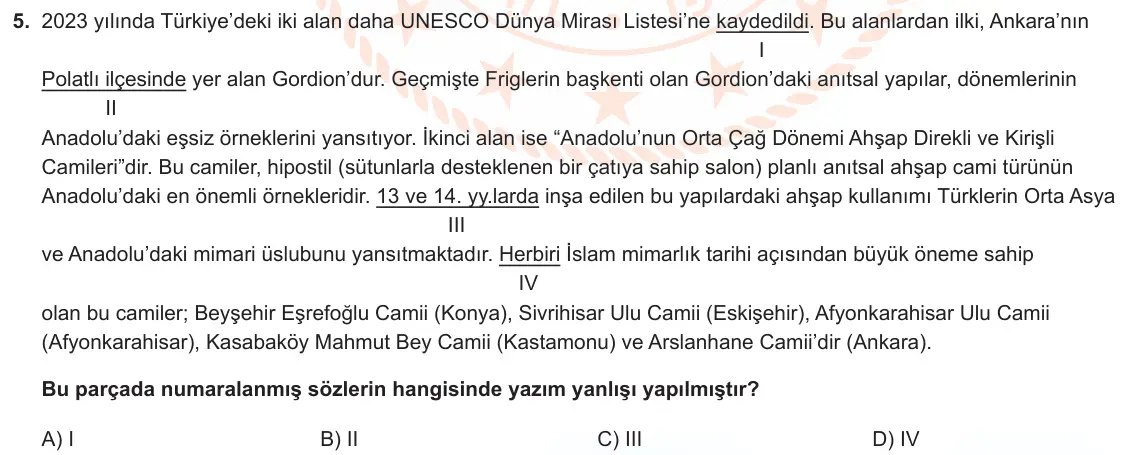 LGS Örnek Soruları Şubat 2024 Sözel Türkçe 5. Soru görseli
