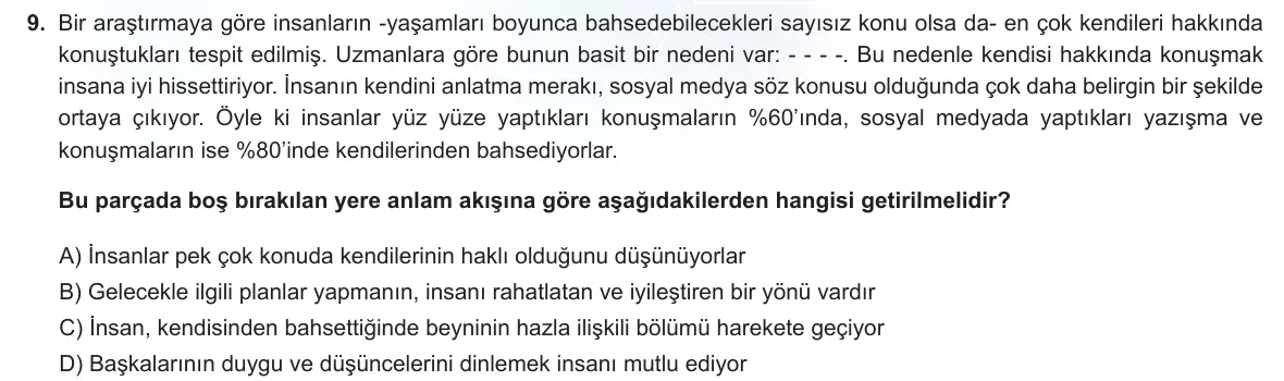 LGS Örnek Soruları Şubat 2024 Sözel Türkçe 9. Soru görseli