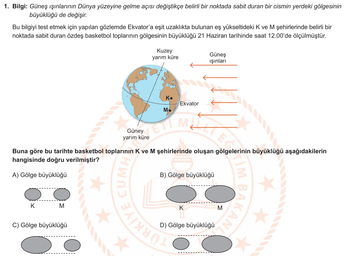 LGS Örnek Soruları Kasım 2024 Sayısal Fen Bilimleri 1. Soru görseli