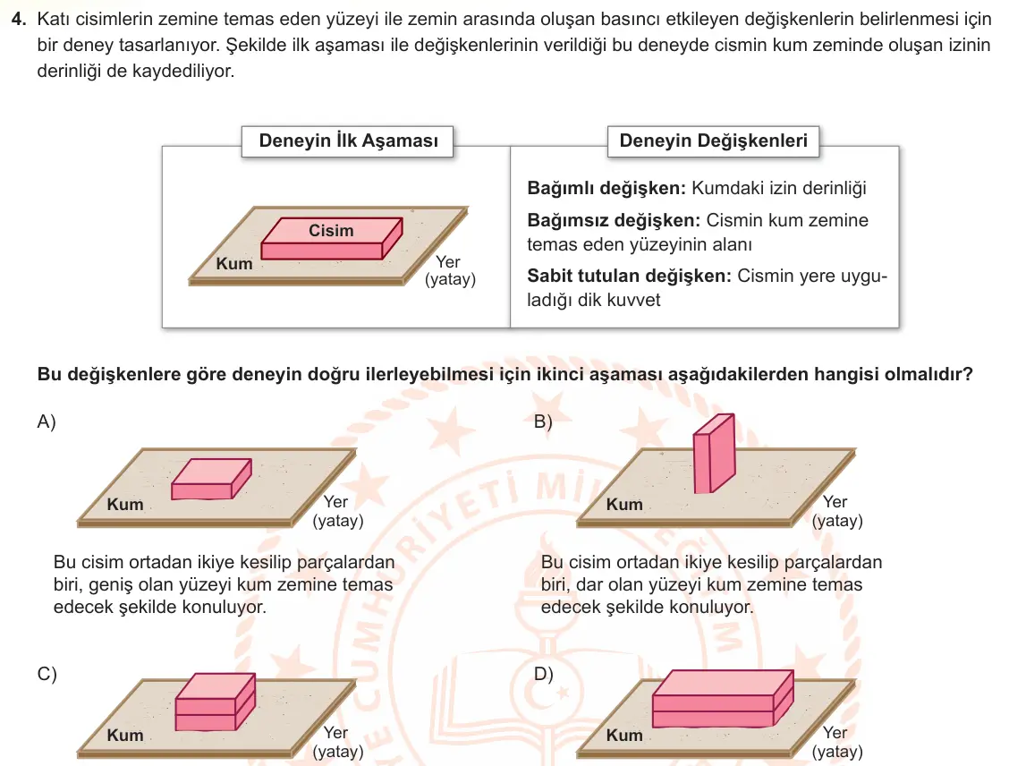LGS Örnek Soruları Kasım 2024 Sayısal Fen Bilimleri 4. Soru görseli